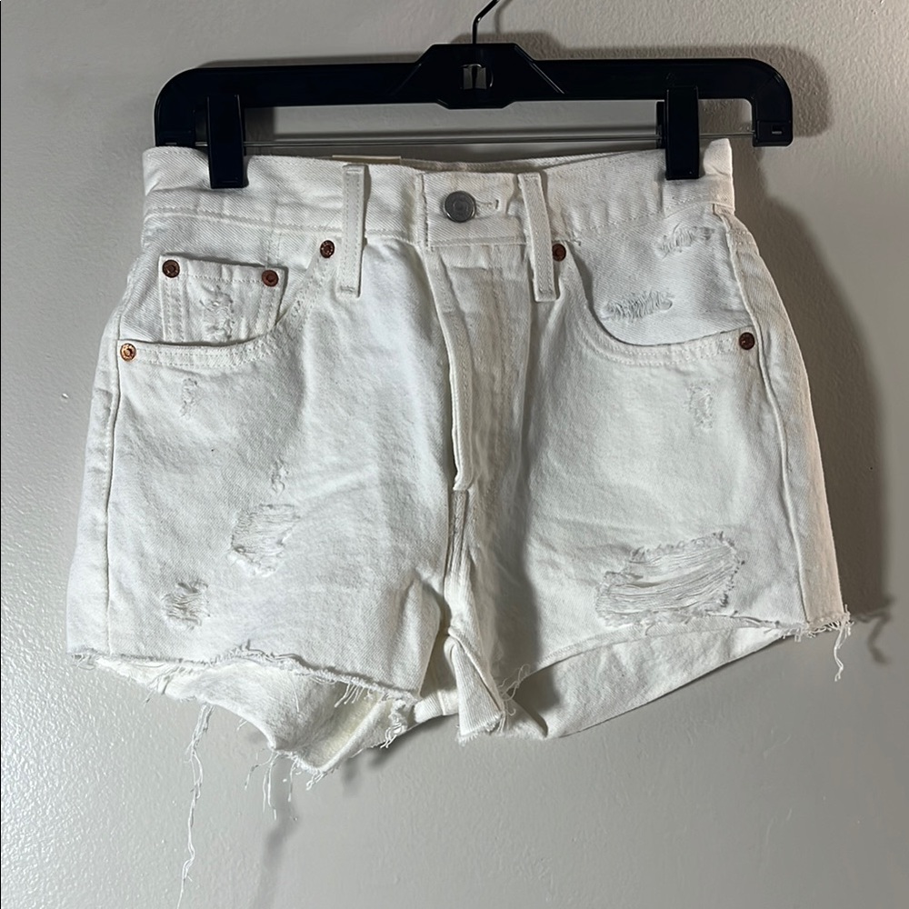 Levi's White Jean Shorts Distressed Casual